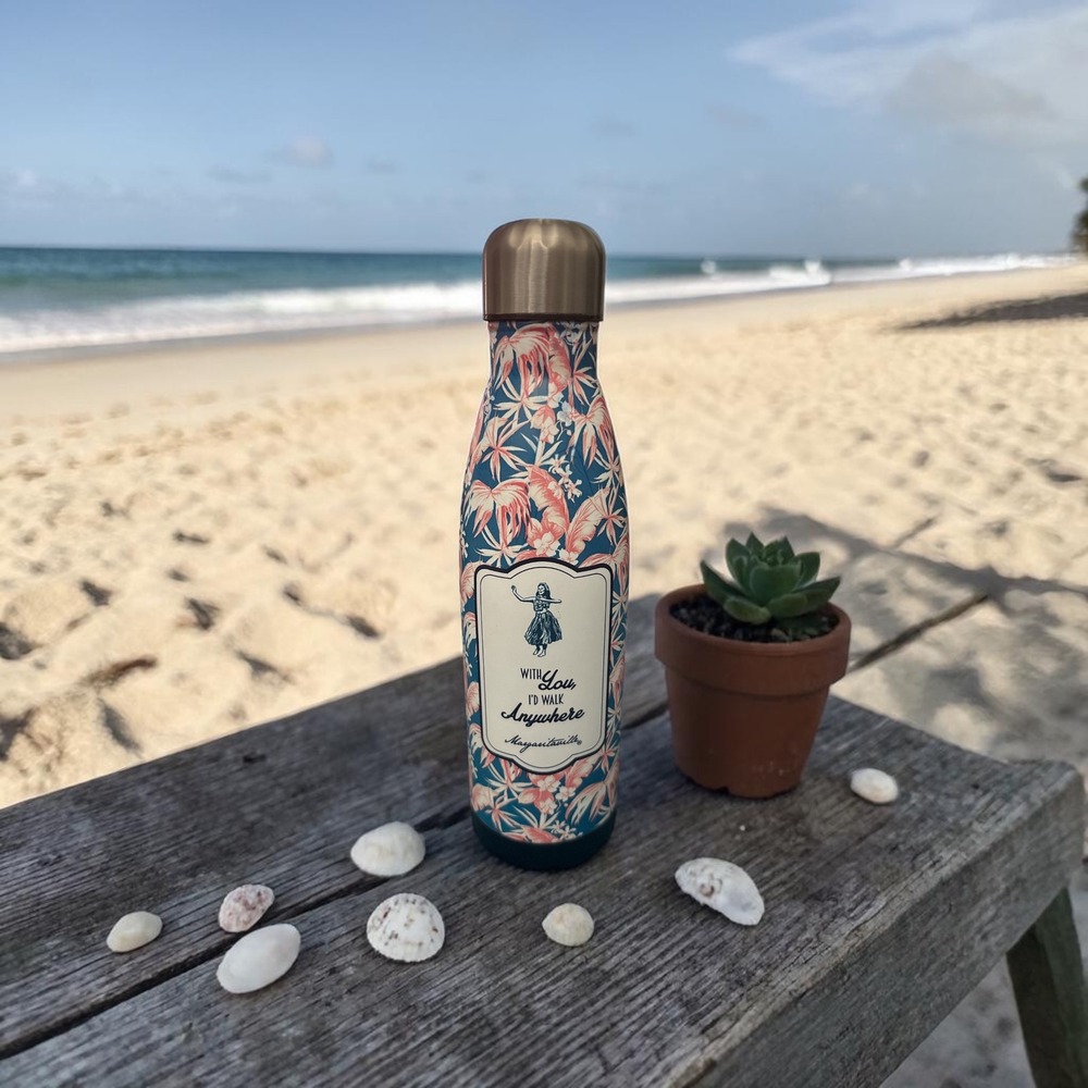 Margaritaville Tropical Floral Hula Dancer Insulated Water Bottle Navy Coral